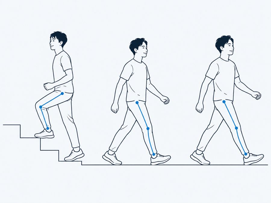 階段を上り、歩く人